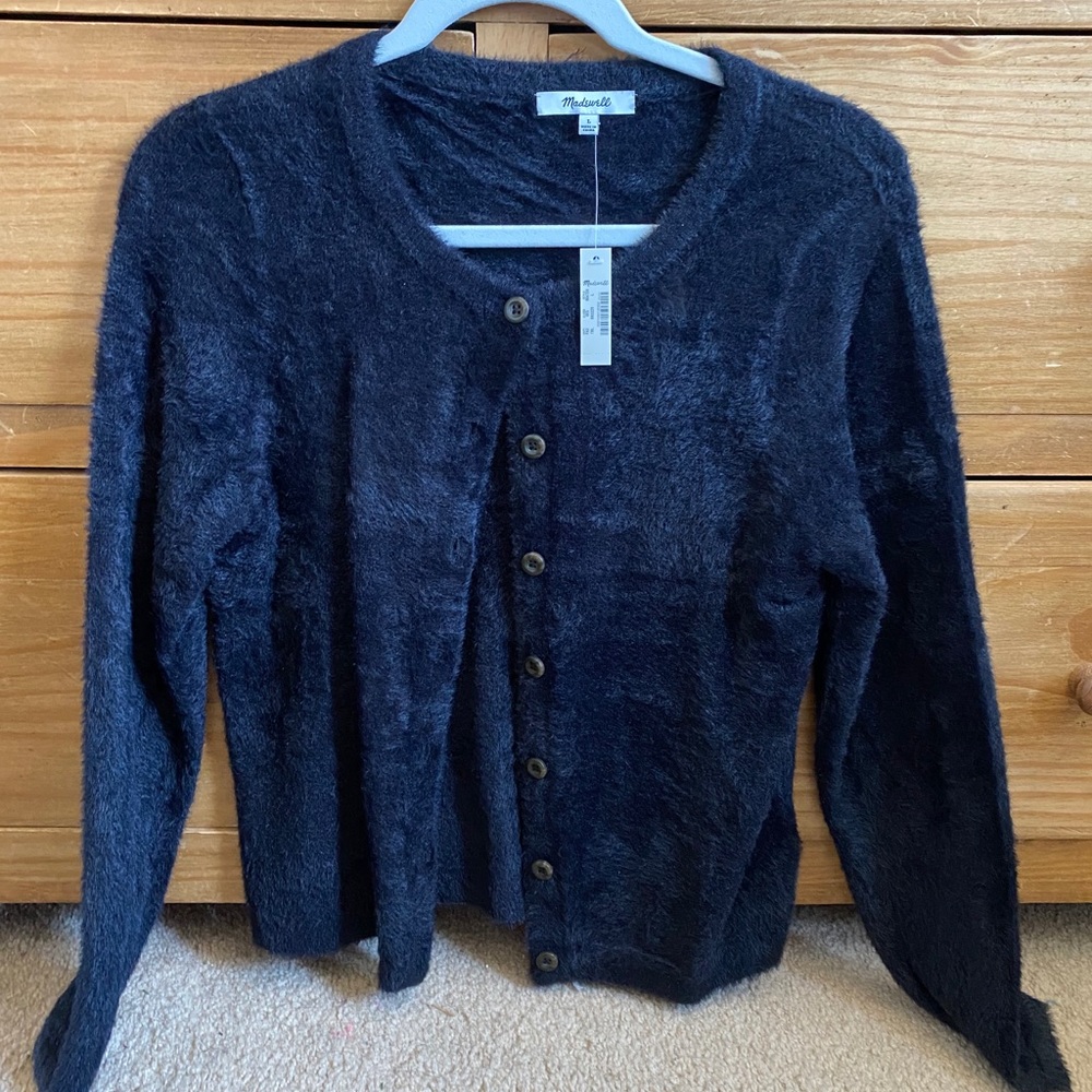 MADEWELL Hewitt black fuzzy cardigan size L
